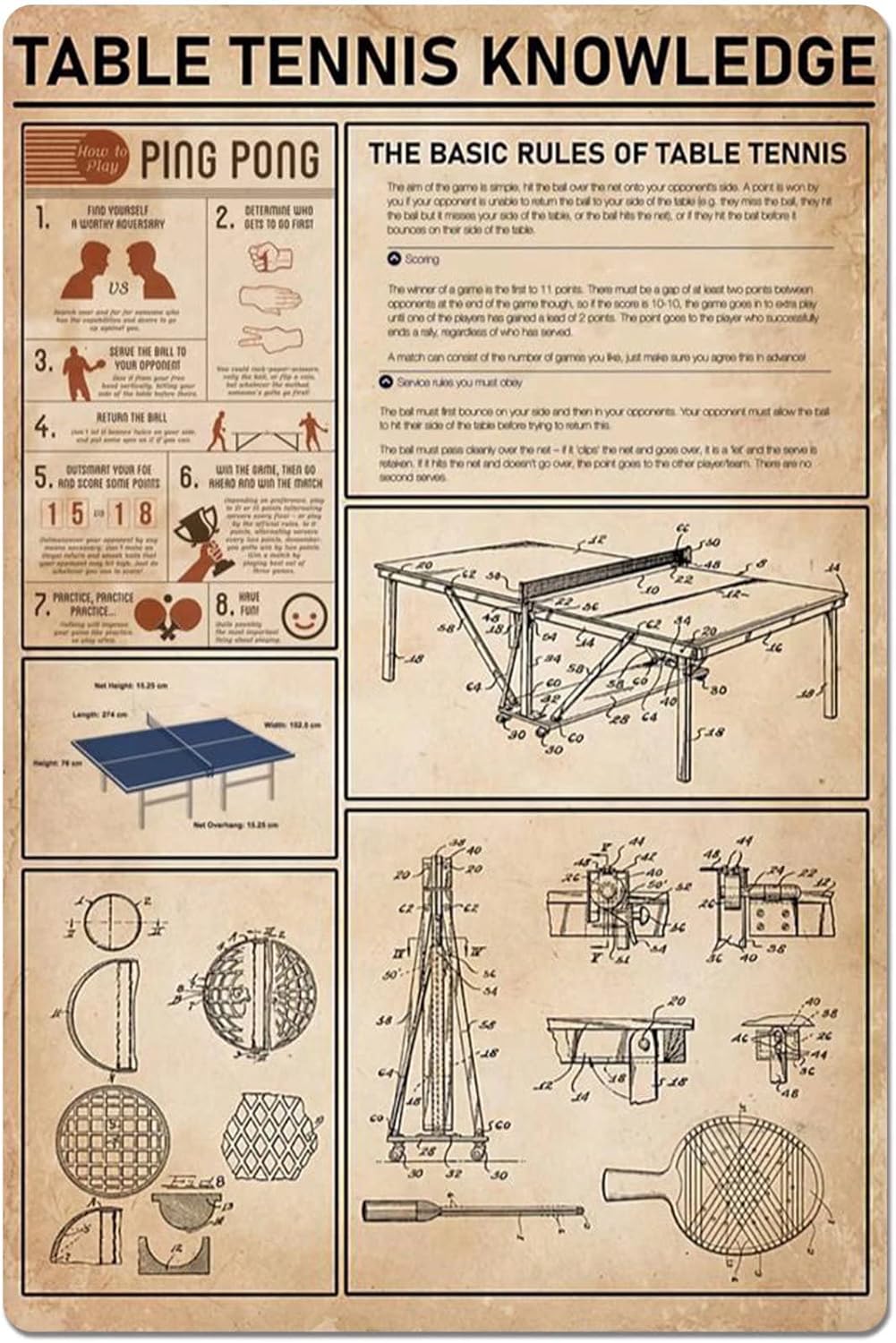Table Tennis Knowledge Poster - Poster Logam Pengetahuan Tenis Meja, Aturan